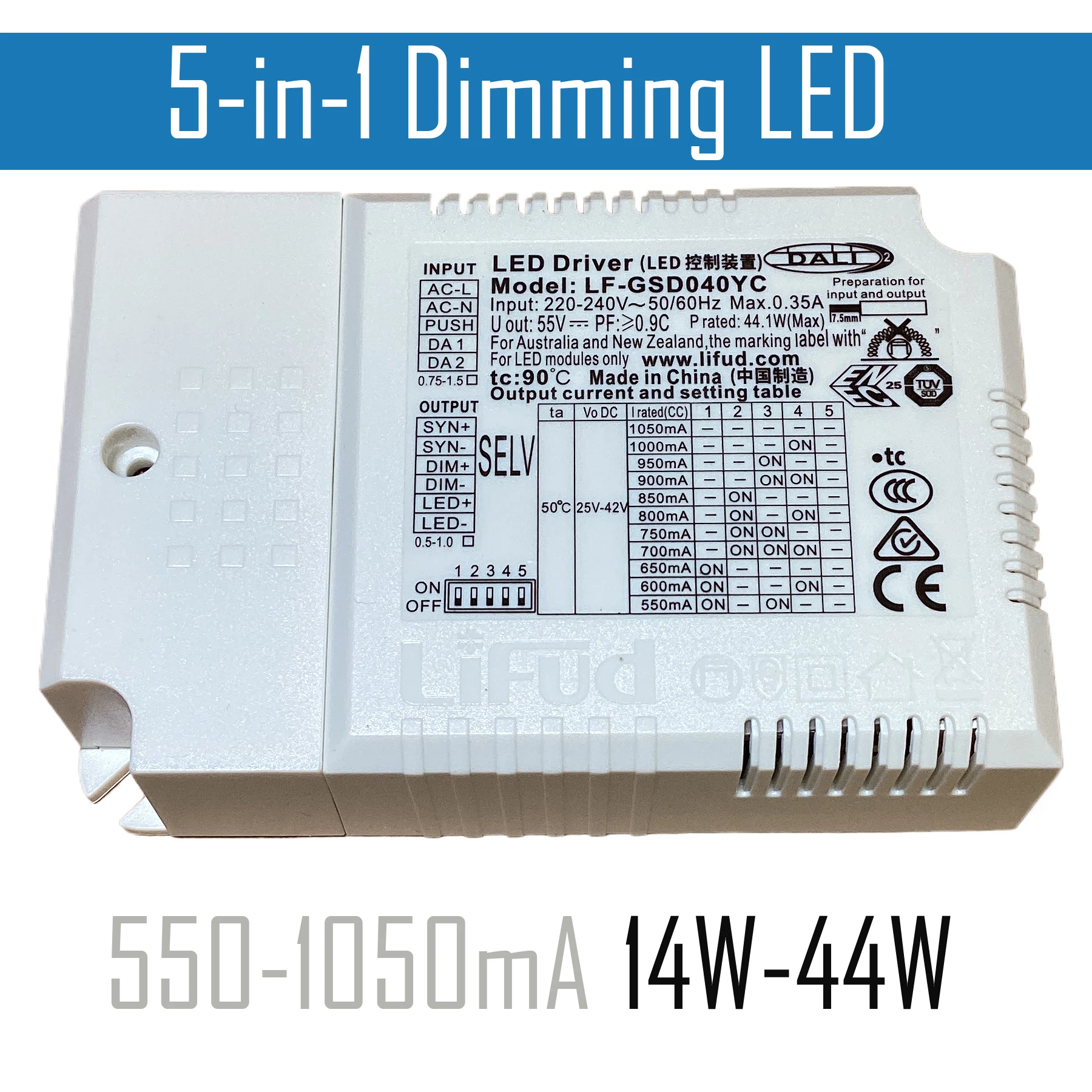

0-10 В с регулируемой яркостью 40 Вт светодиодный драйвер DALI трансформатор LF-GSD040YC для светодиодных панелей