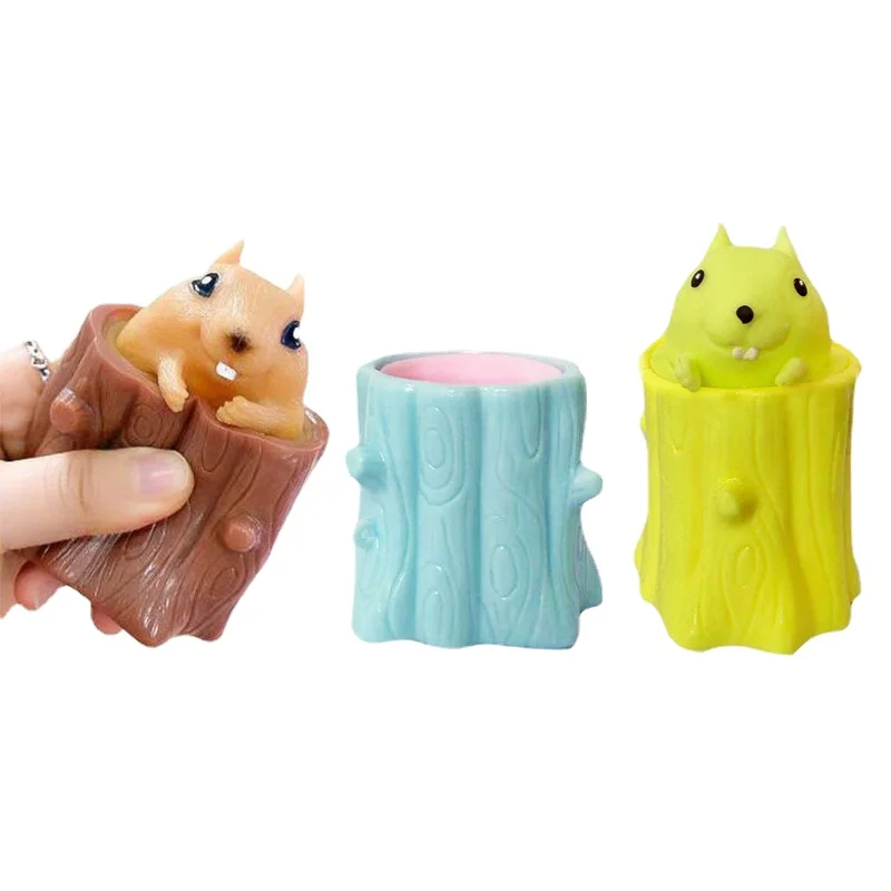 Decompression Fidget toys Pen Holder Stump Squeeze Pinch Toy Squirrel Pen Holders
