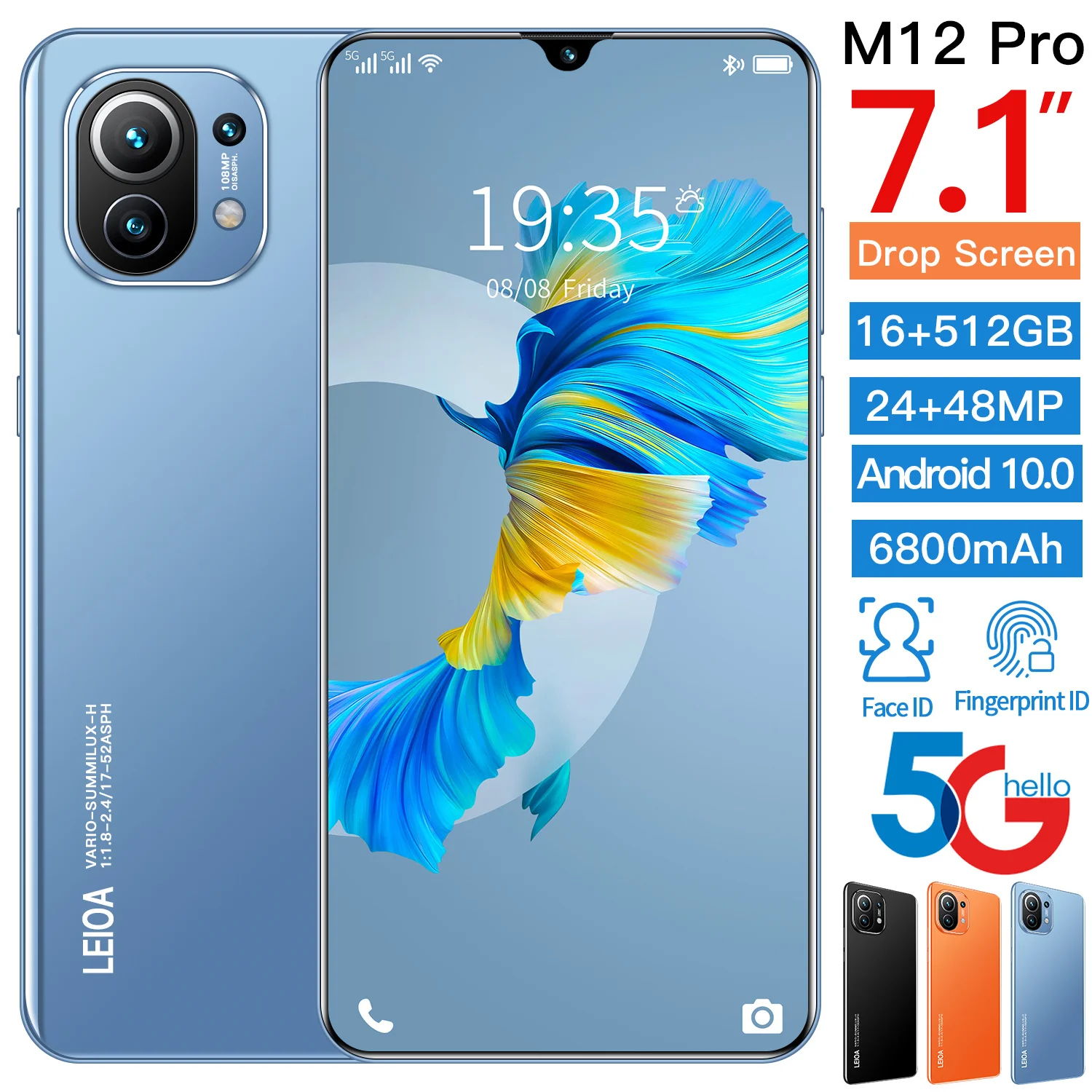 

Смартфон глобальная версия M12 Pro, Android 10,0, 16 ГБ + 512 ГБ, две Sim-карты, разблокированный телефон, экран 7,1 дюйма HD, десятиядерный MTK 6889