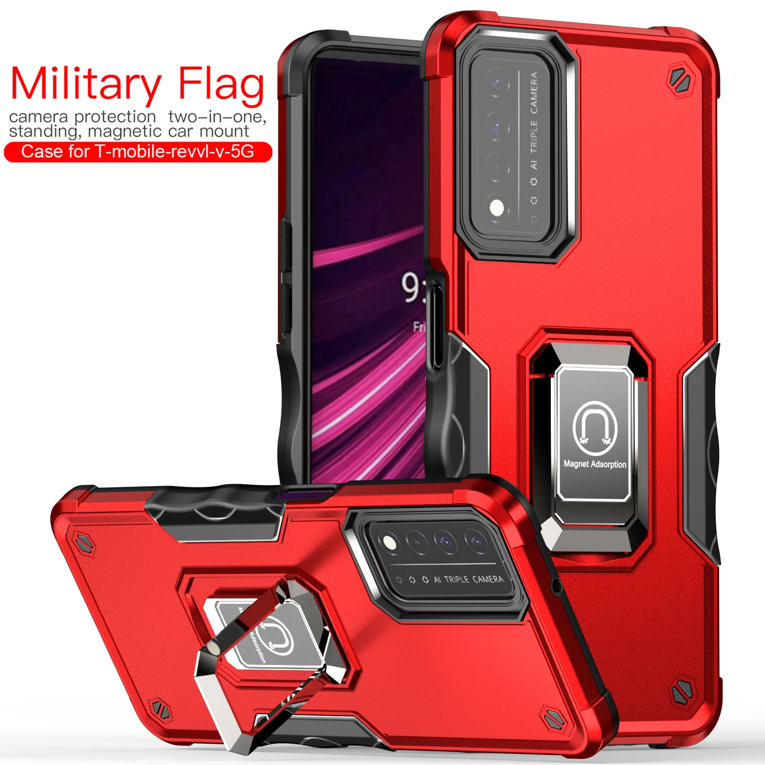 

Stand Case For T-MOBILE REVVL V+ V Plus 5G Camera Protection Magnetic Shockproof Ring Case Cover With Phone Holder Kickstand