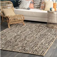Home Furnishing Rug Runner Natural Jute and Cotton Weaving Style Rustic Look Regional Rug Rag Rug Area Rug for Living Room
