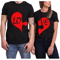 puzzle love heart print couple t shirt lovers short sleeve o neck loose tshirt fashion woman man tee shirt tops clothes