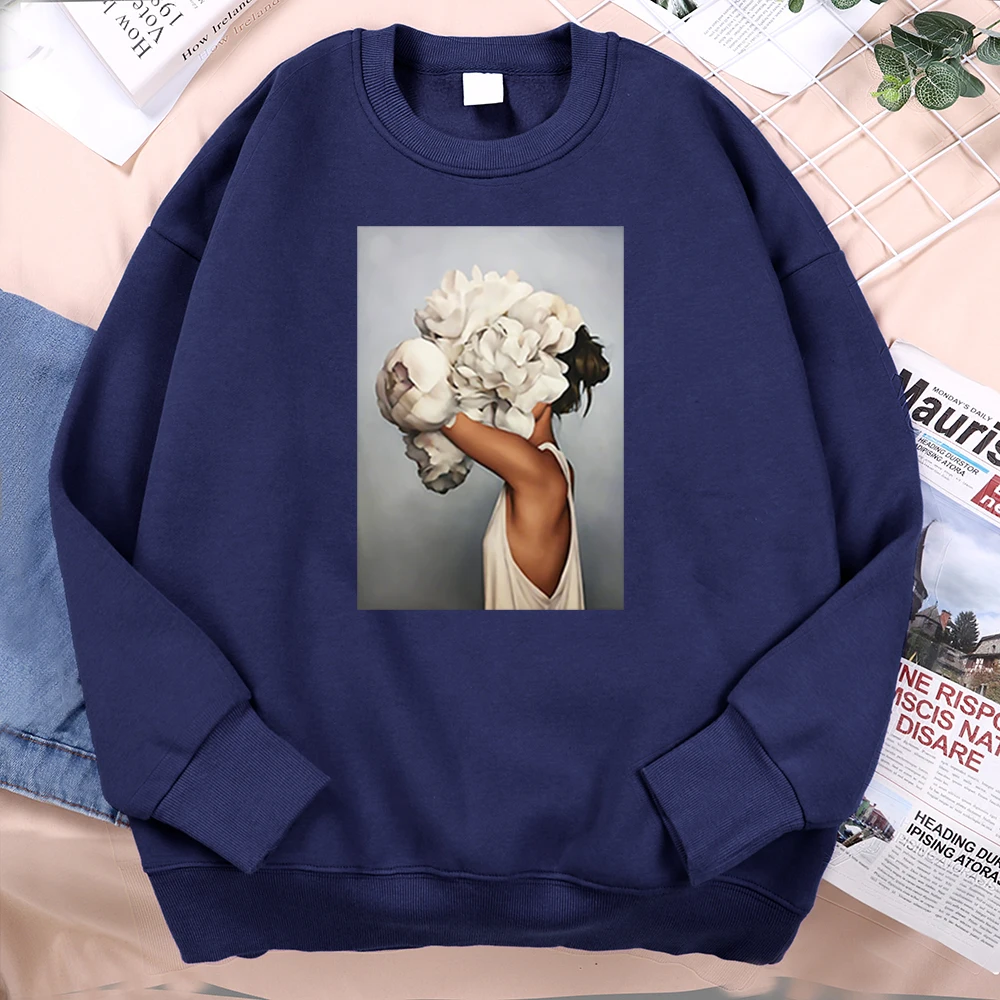 

Fashion Character Picture Sweatshirts Fun Hugging Flowers Casual Clothes Men Tracksuits Vintage Funny Crewneck Sweatshirts Male
