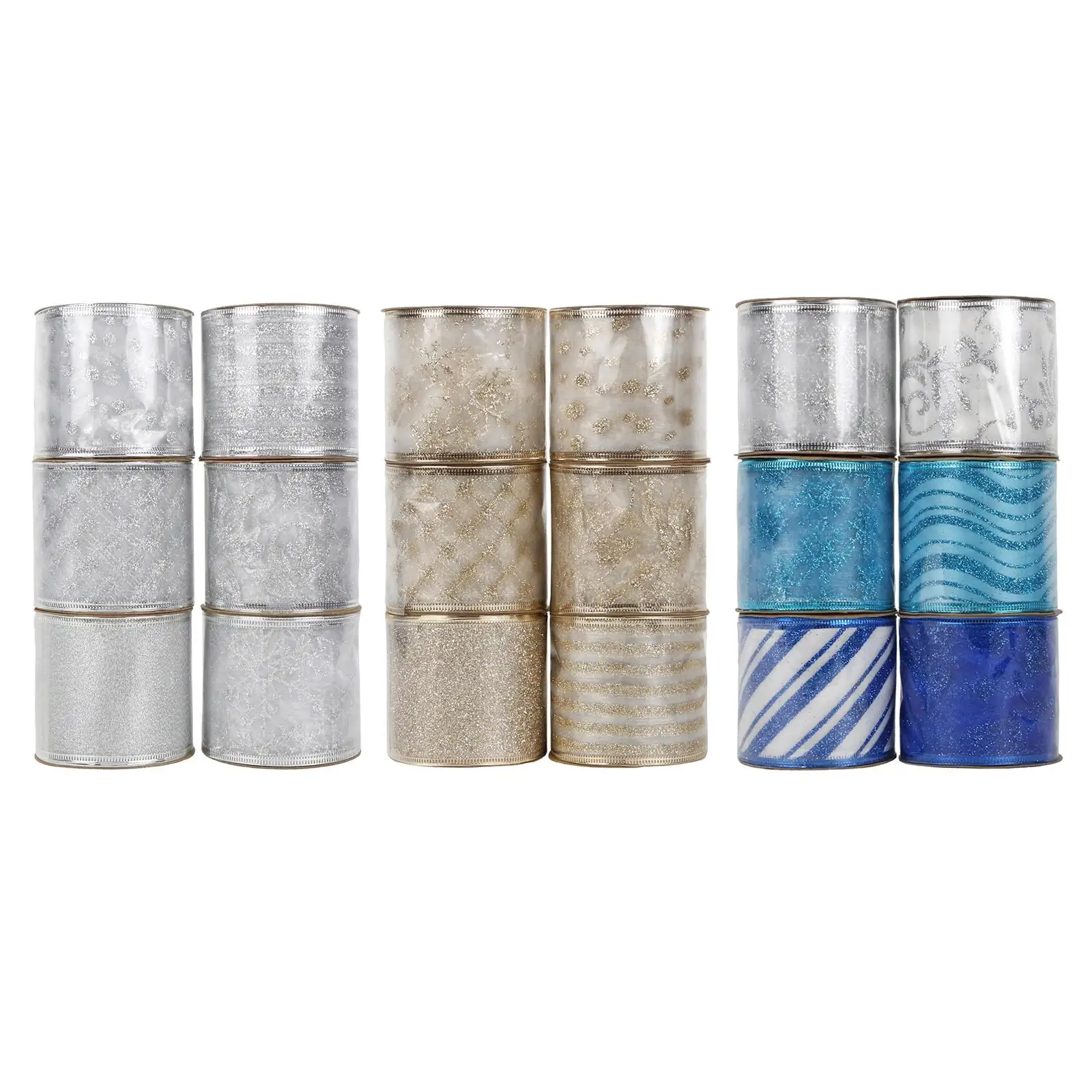 

6Pcs Decorative Glitter Ribbons Wired DIY Craft 6.3cm Home Decoration 6Yards Metallic Ribbons for Holiday Custom Decorating