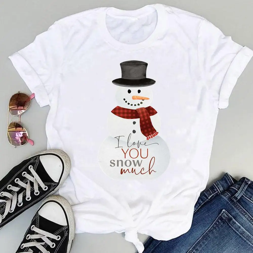 

Merry Christmas Winter Snowman Women 90s Holiday 2022 T-shirts Vacation Graphic Cartoon Wear Lovely New Year Top Tshirt Tee