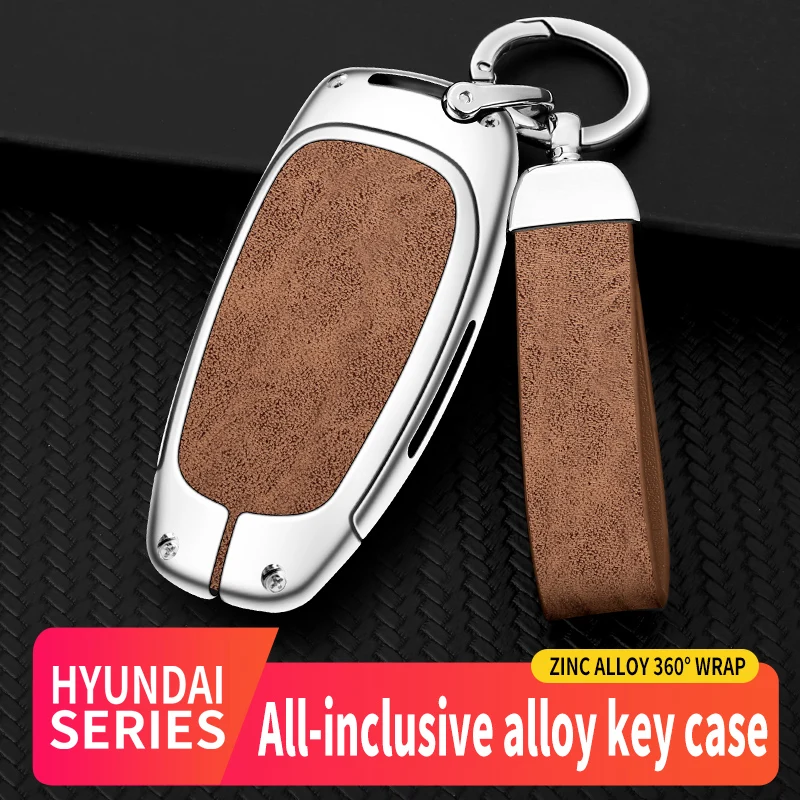 

Zinc Alloy+Leather Car Key Case Cover For Hyundai I30 Ix35 KONA Encino Solaris Azera Keychain Remote Shell Holder Accessories