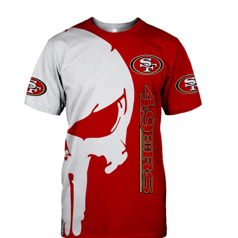 

San Francisco Men's Fashion 3d 49ers T-shirt Skull White Graffiti Letter Print Casual Tops Usa Size