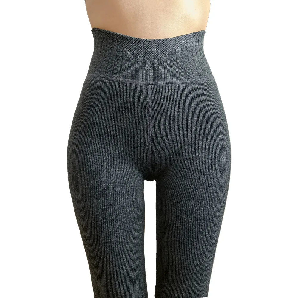 Autumn and winter fleece thickening high waist thread suet socks vertical stripes cotton