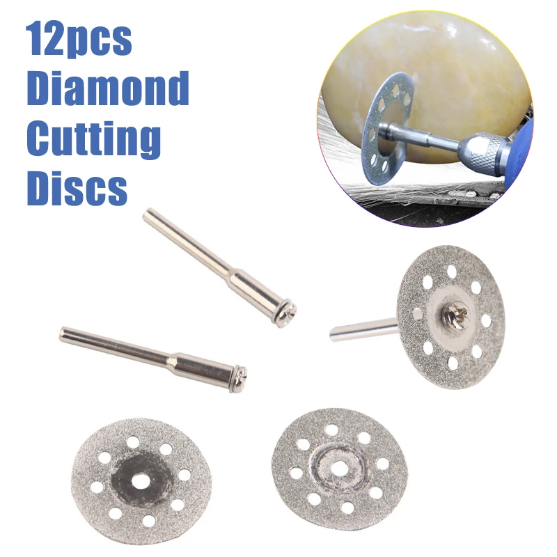 

10Pcs 22mm Mini Sharp Diamond Cut Off Rotary Cutting Disc Disks DIY Tool Jade Cutting Piece Accessories for Dremel with 2Pcs Rod