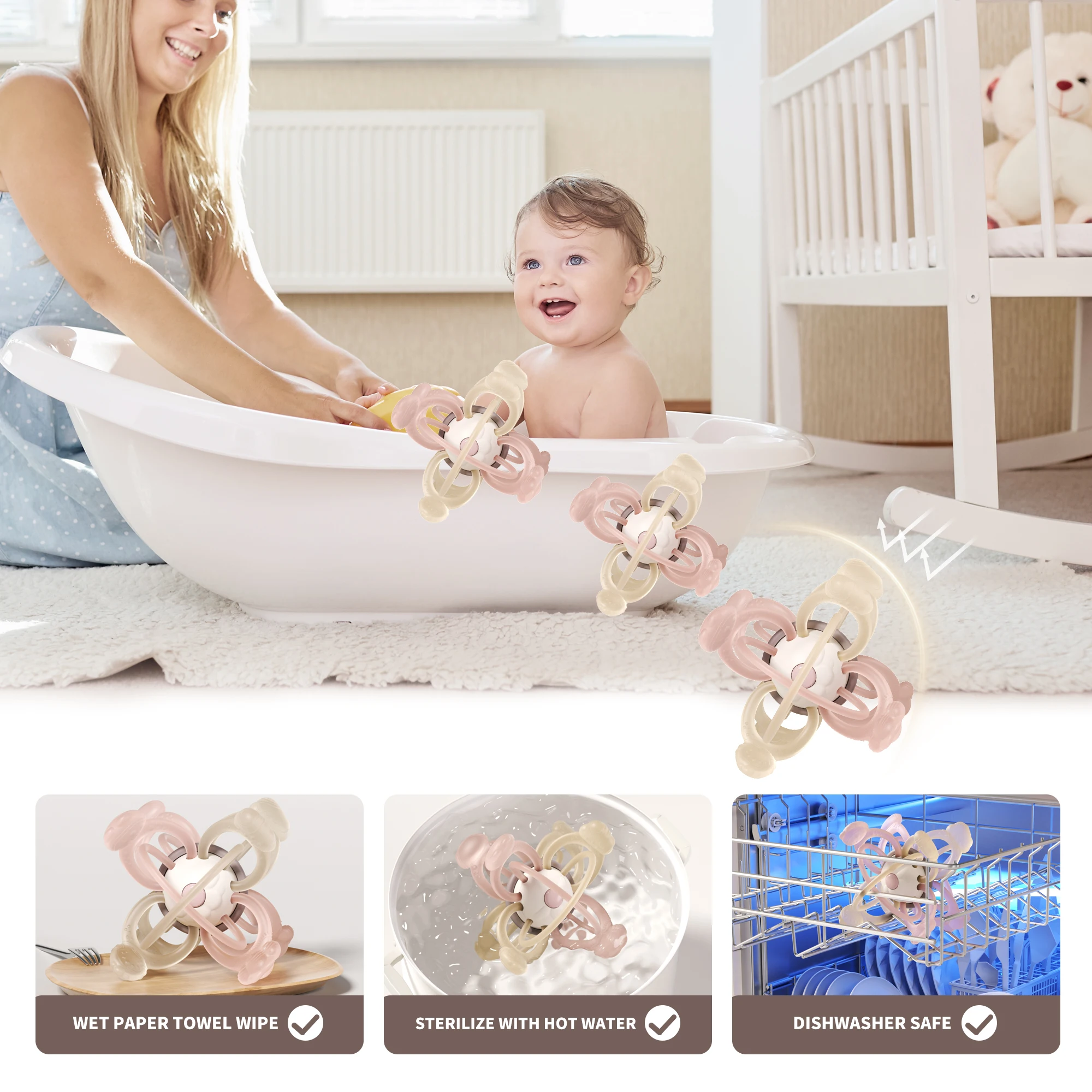 BANSHILI Baby Manhattan Ball детский прорезыватель мясорубка с ручным захватом погремушка