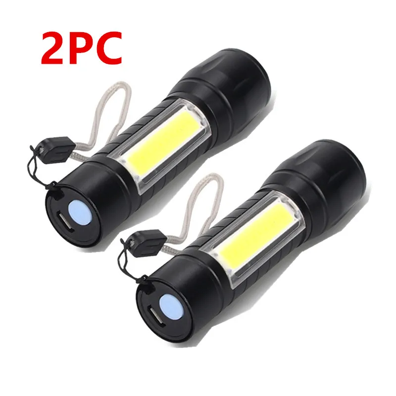 

2PC Portable USB Rechargeable LED Flashlight XPE Built-In BatteryTactical Torch Flashlights 3Modes Work Light Emergency Lanterna