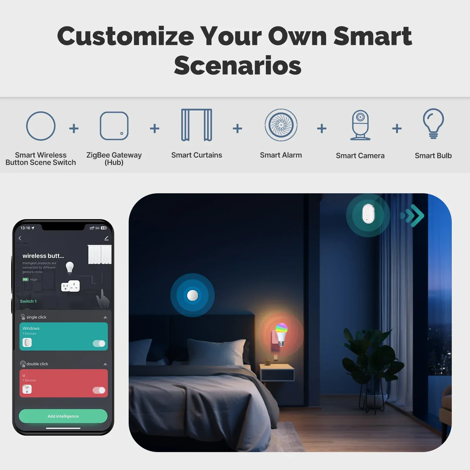 Фото Беспроводная кнопка-переключатель сценариев Moes Tuya Smart Zigbee, управление через приложение, совместимость с Moes Tuya Smart Life APP №3