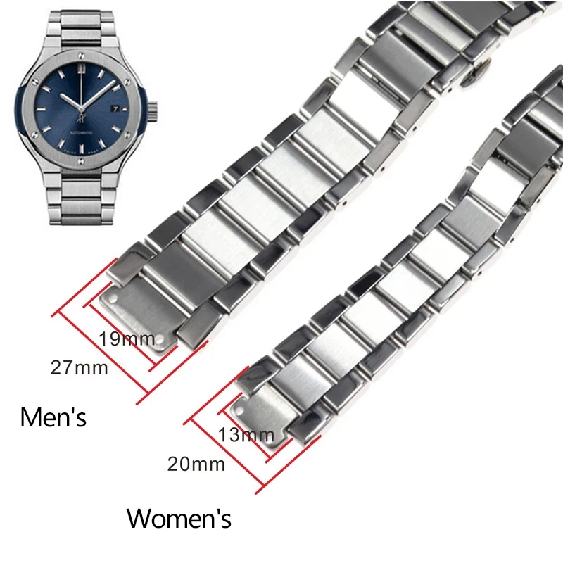 27*19mm Stainless Steel Strap Silver For Hublot Watch Belt Bracelet Big Bang Classic Fusion Series Men Women Watchbands