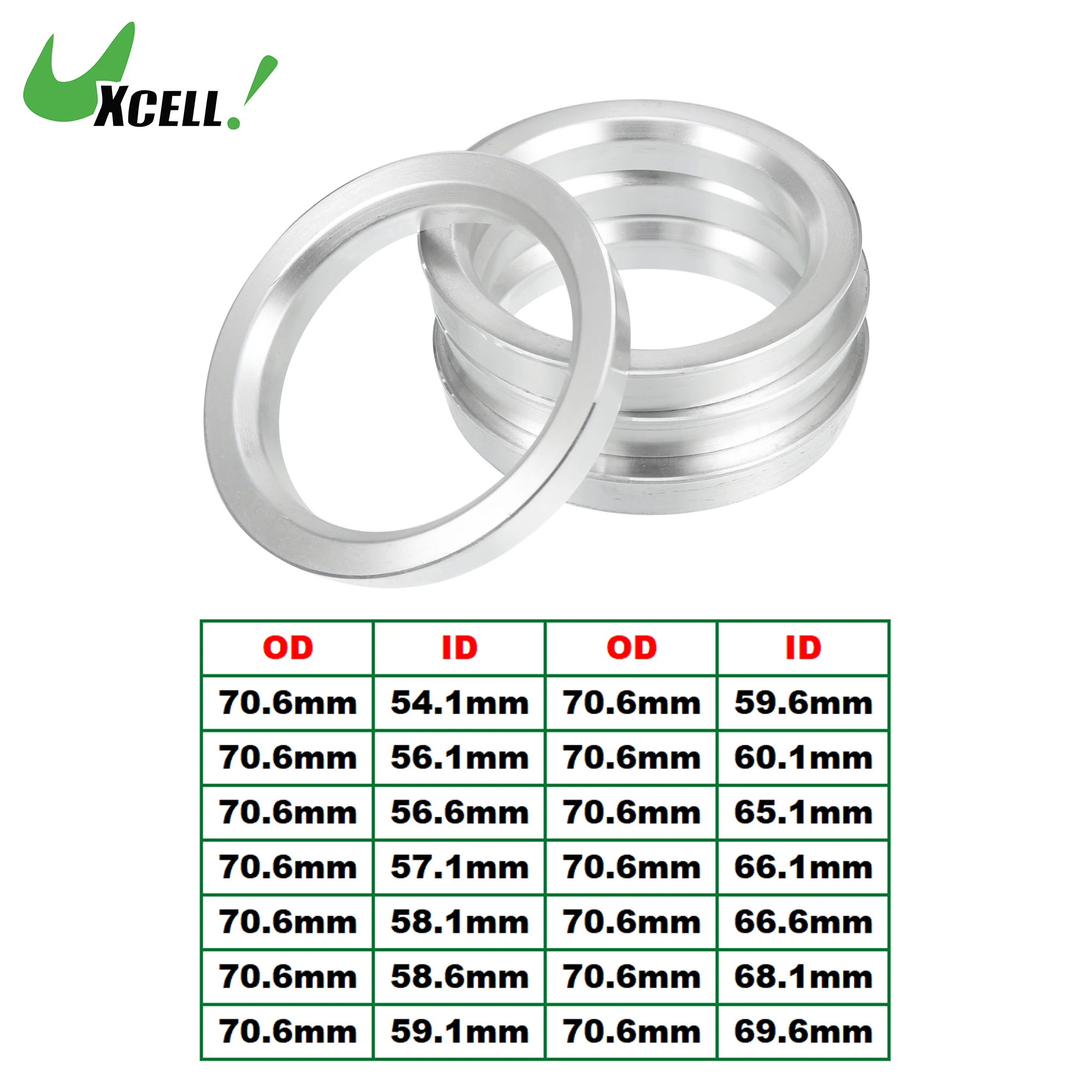 

UXCELL 4pcs OD 70.6mm to ID 54.1mm 60.1mm 66.1mm 69.6mm Car Hub Centric Rings Wheel Bore Center Spacer Aluminum Alloy