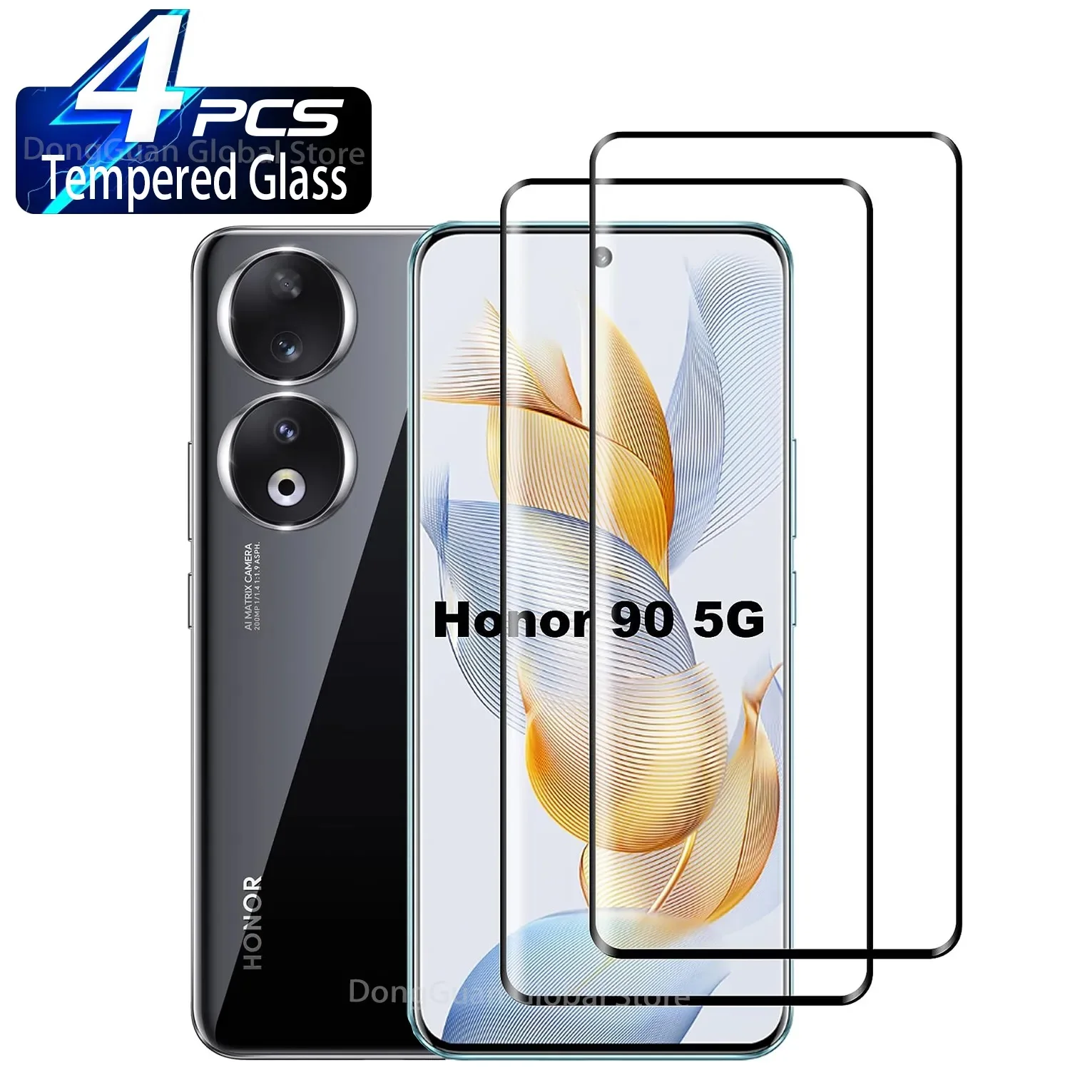 

2/4Pcs Light Sweep Tempered Glass For Huawei Honor 90 Pro Honor 70 80 60 Pro Black Edge Screen Protector Glass Film