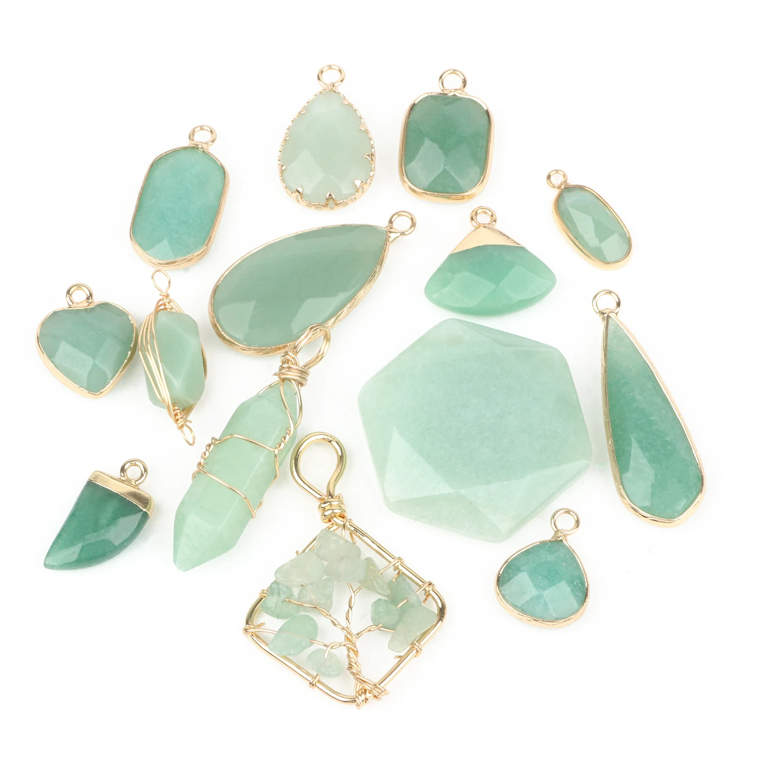

1pcs Natural Green Aventurine Stone Pendant Tree Life Waterdrop Heart Tooth Oval Charms For Earring Necklace Jewelry Making