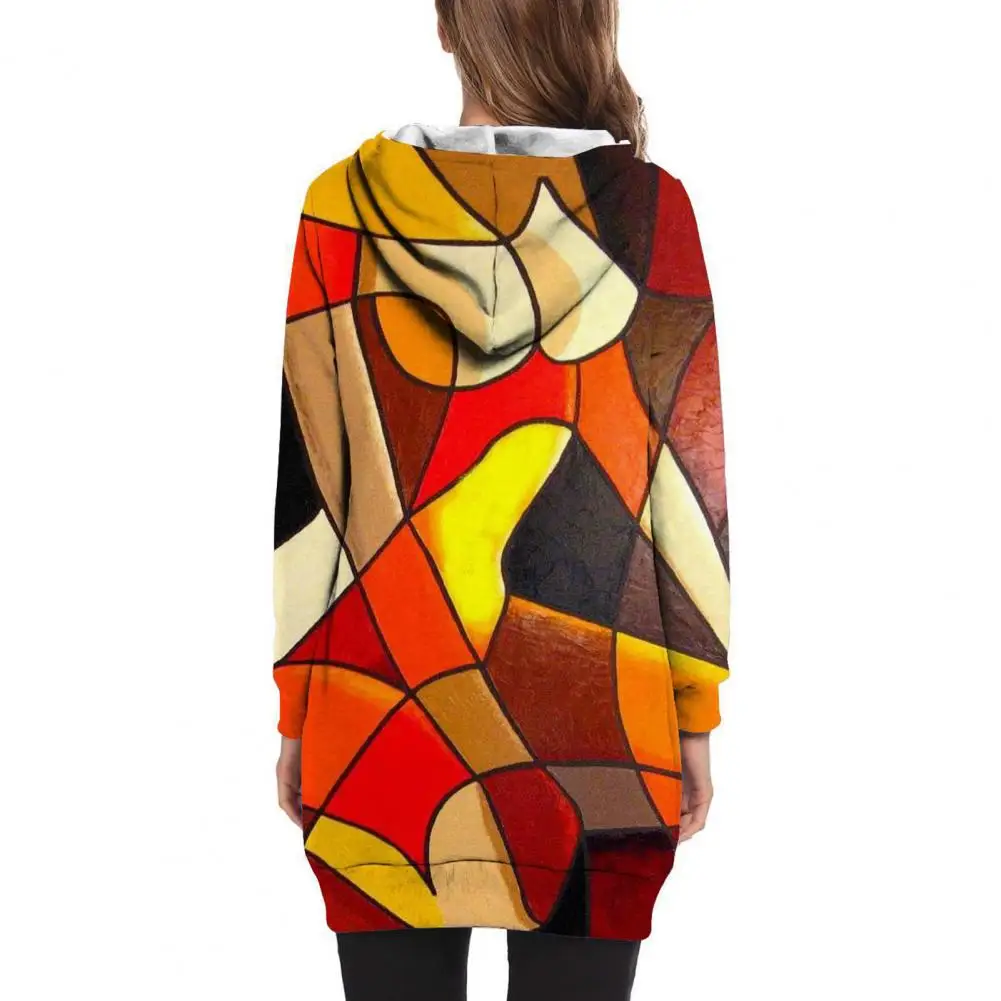 

Hoodie Coat Print Long Sleeves Cold-proof Face Pattern Soft Spring Coat Women Autumn Coat for Street