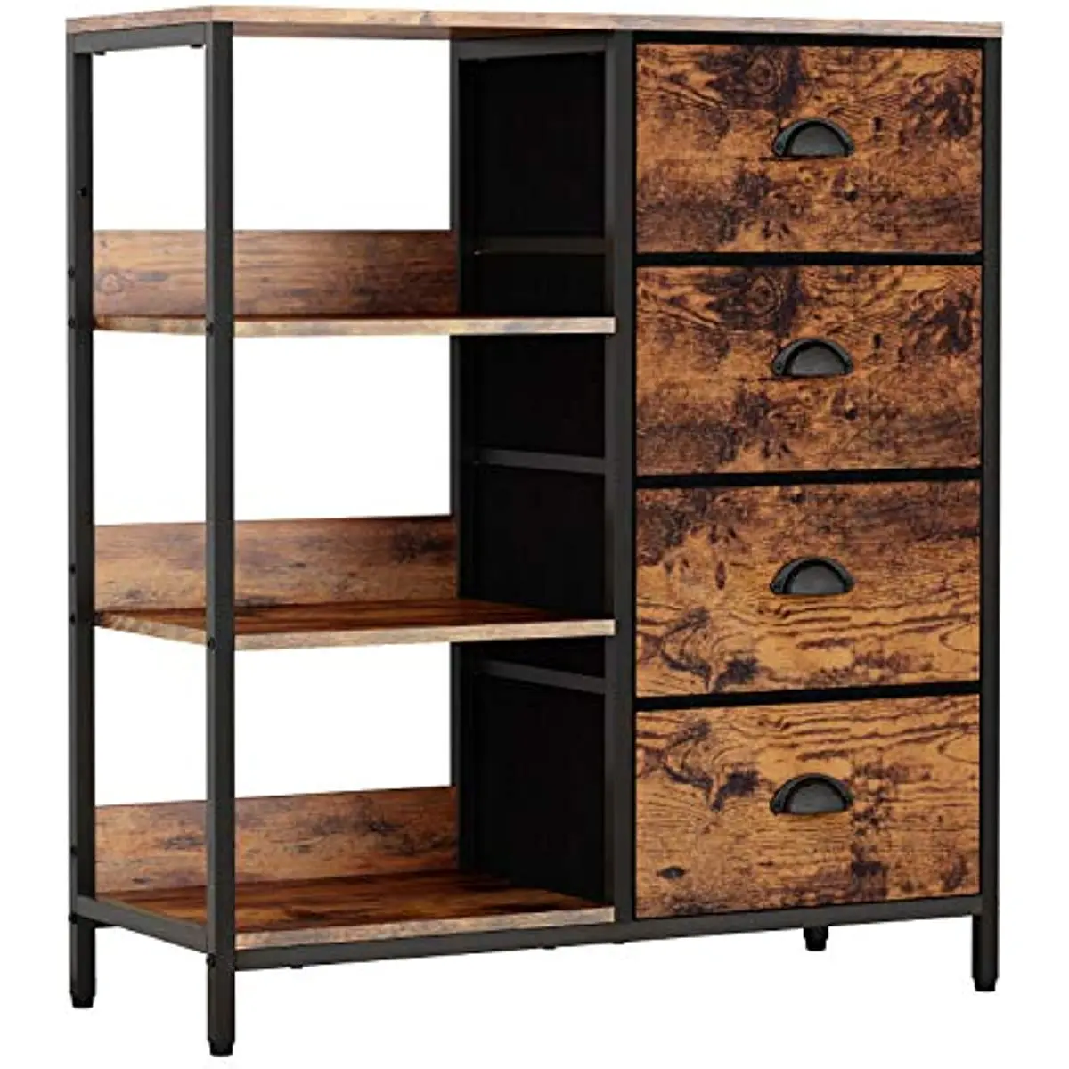 

Furologee Fabric Dresser with 4 Drawers and Side Shelf,Industrial Lightweight Storage Unit Organizer