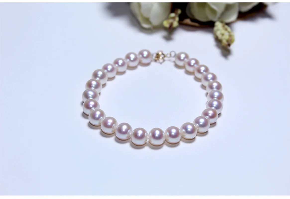 

Charming 7.5"8-9mm Natural Sea Genuine White Round Pearl Bracelet for Woman Free Shipping Women Jewelry Pearl Bracelets