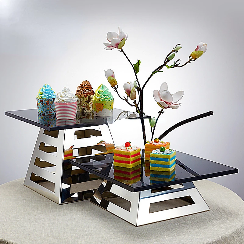 

OEM Hotel Stainless Steel snack rack display dessert decoration cold meal snack display racks set wedding table