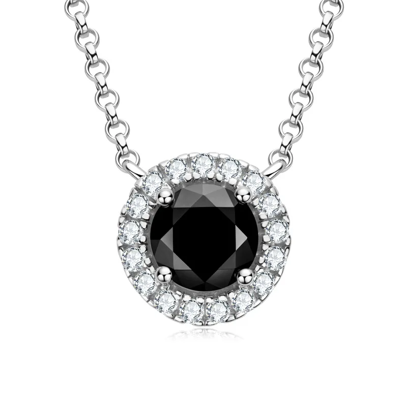 

Trendy 100% 925 Sterling Silver VVS1 1CT Round Cut Black Real Moissanite Gemstone Pendent Necklace Fine Jewelry With GRA Gift