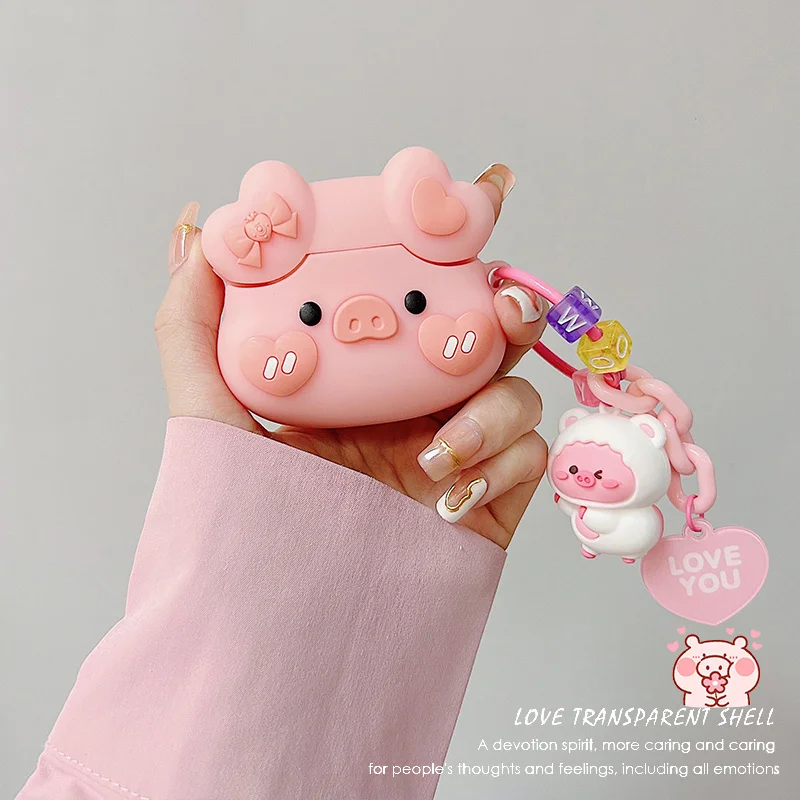 

Cute Cartoon Love Heart Pig Case For apple AirPods 3rd Gen New Silicone Wireless Earphone Case Cover for airpods1 2 Pro Keychain