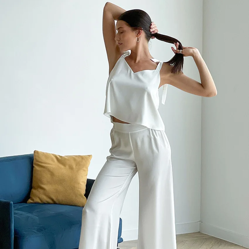 

2023 Summer New Fashion Tie Pajamas Two-piece Suspender Trousers Outerwear Ladies Home Clothes