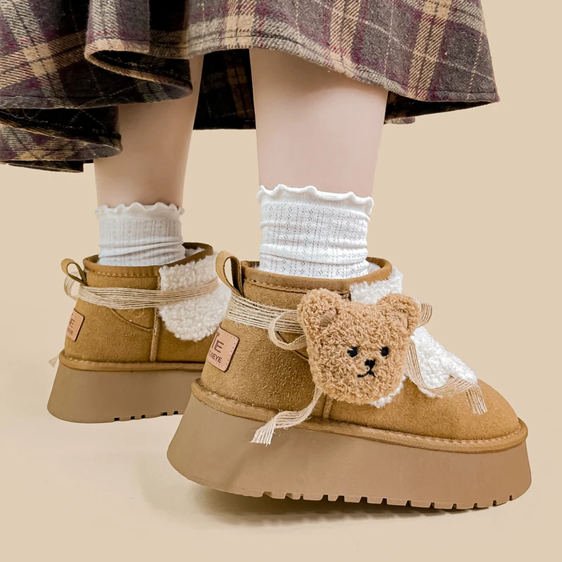 Amy and Michael Kawaii/мультяшная обувь с медведем женские массивные зимние ботинки ручной