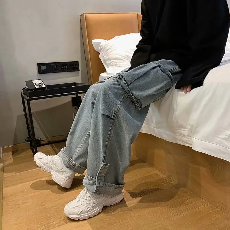 Emo Men Vintage Streetwear Korean Trousers Denim Baggy Jeans Fairy Grunge Alt Cargo Pants Wide Leg Retro Hip Hop Cowboy Clothes