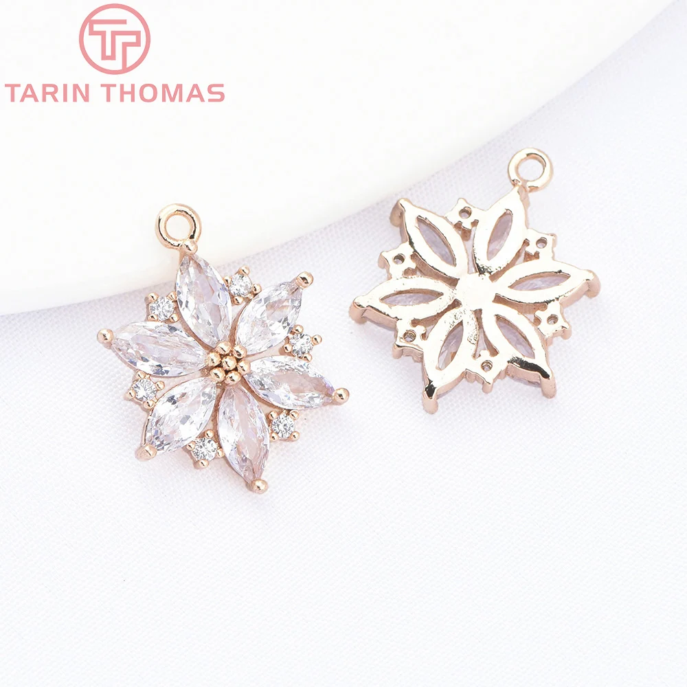 (9064) 4 шт. 13 5x17 5 мм 24-каратное золото латунь с цирконом подвески в форме цветка