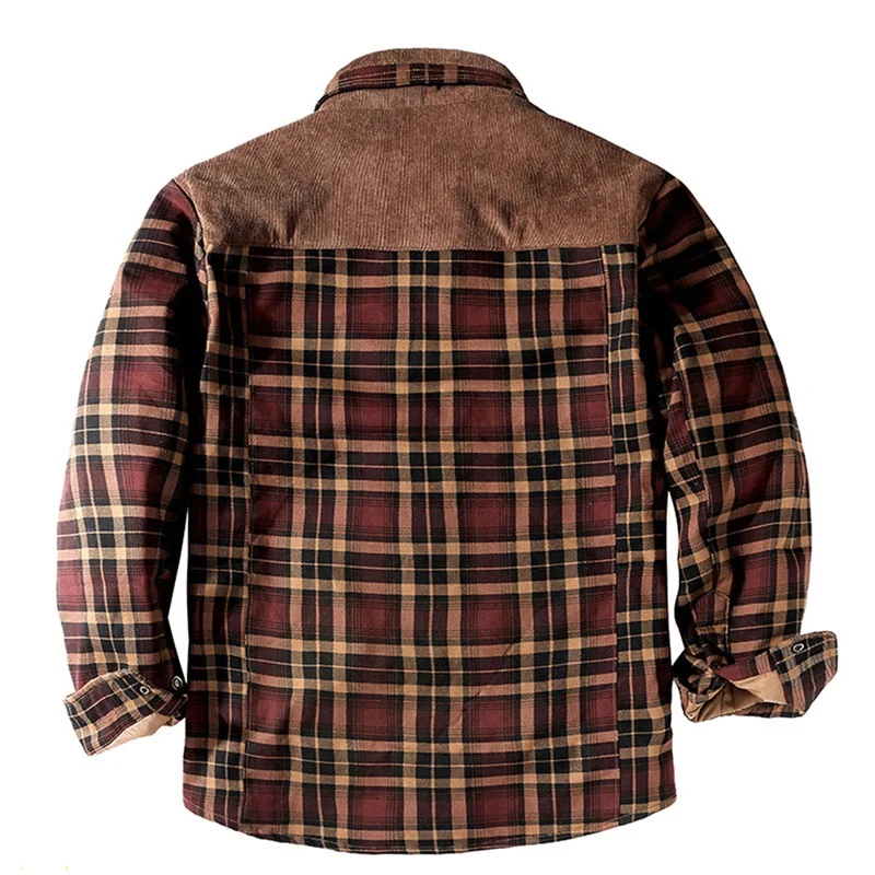 Мужская зимняя теплая клетчатая куртка-рубашка на флисовой подкладке с