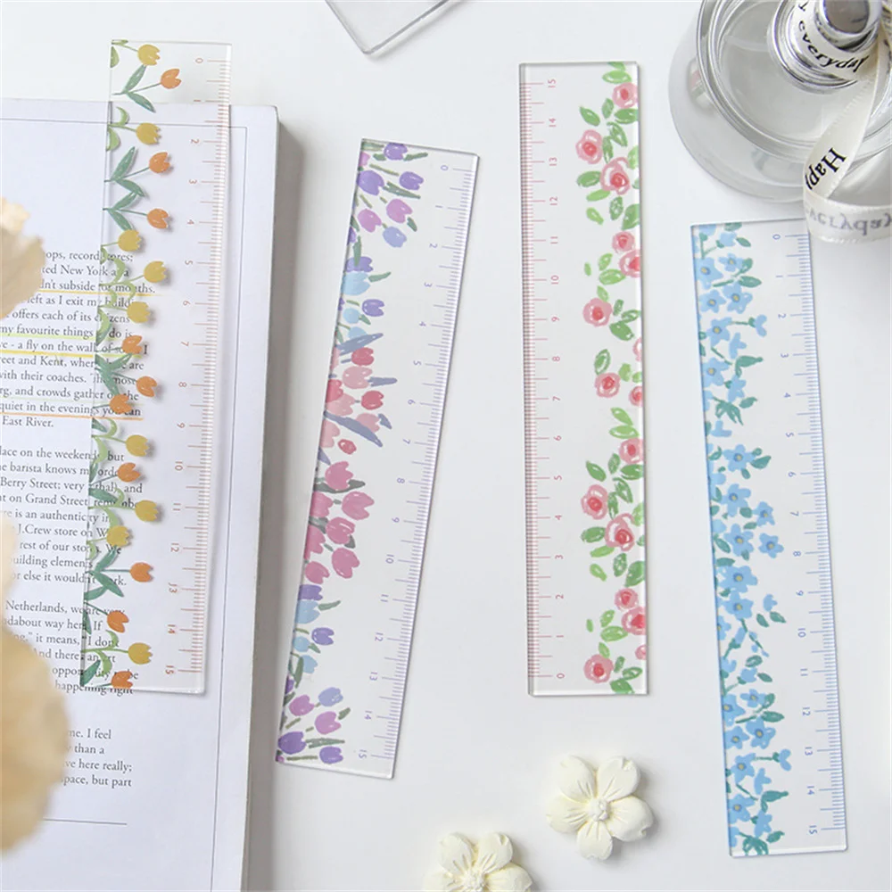 

1pc 15CM Floral Scale Ruler Kawaii Stationery School Office Measuring Tool Art Painting Drawing Supplies Kids Gift