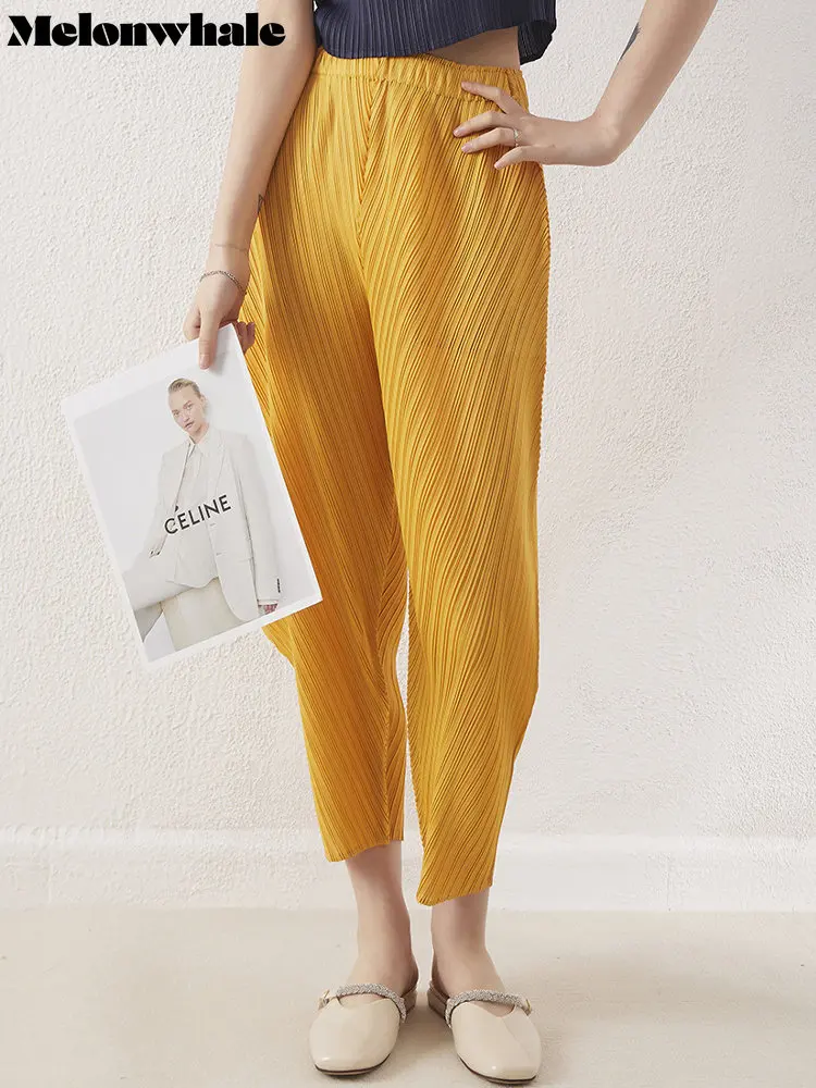 

MelonWhale Miyake Pleated Pencil Pants Korean Fashion Elastic High Waist Women's Casual Pant Designer Women Trousers 2023 Spring