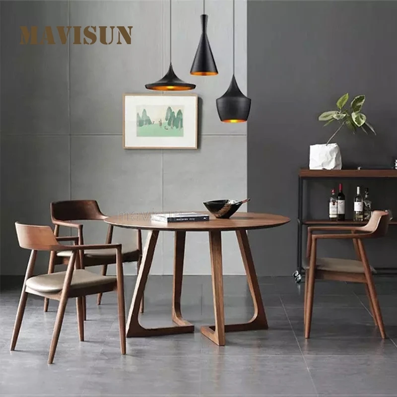 

Japanese Style Dining Table And Chair Combination Concise Design Living Room Furniture Home Decor Round Solid Wood Kitchen Table