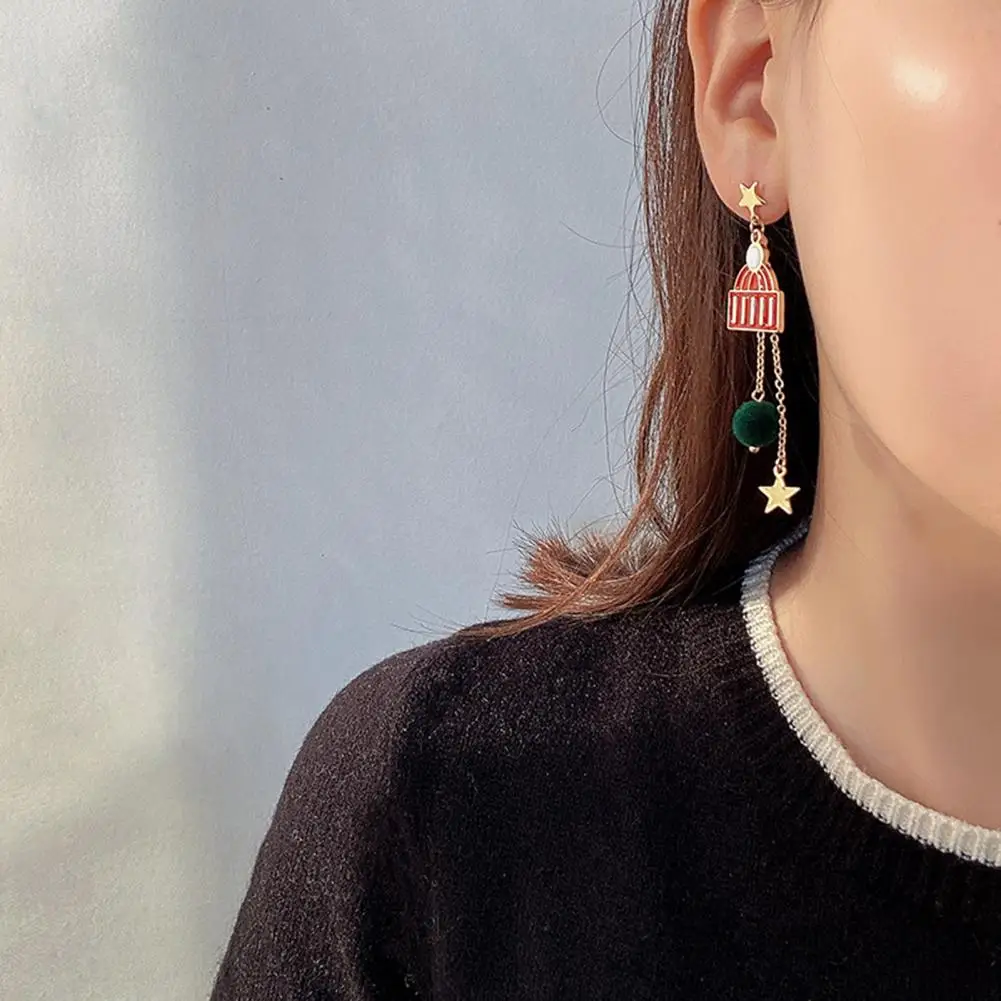 

1 Pair Xmas Earrings Hair Ball Female Dress Up Women Girls Xmas Tree Deer Gloves Dangle Earrings Stud Earrings for Holiday