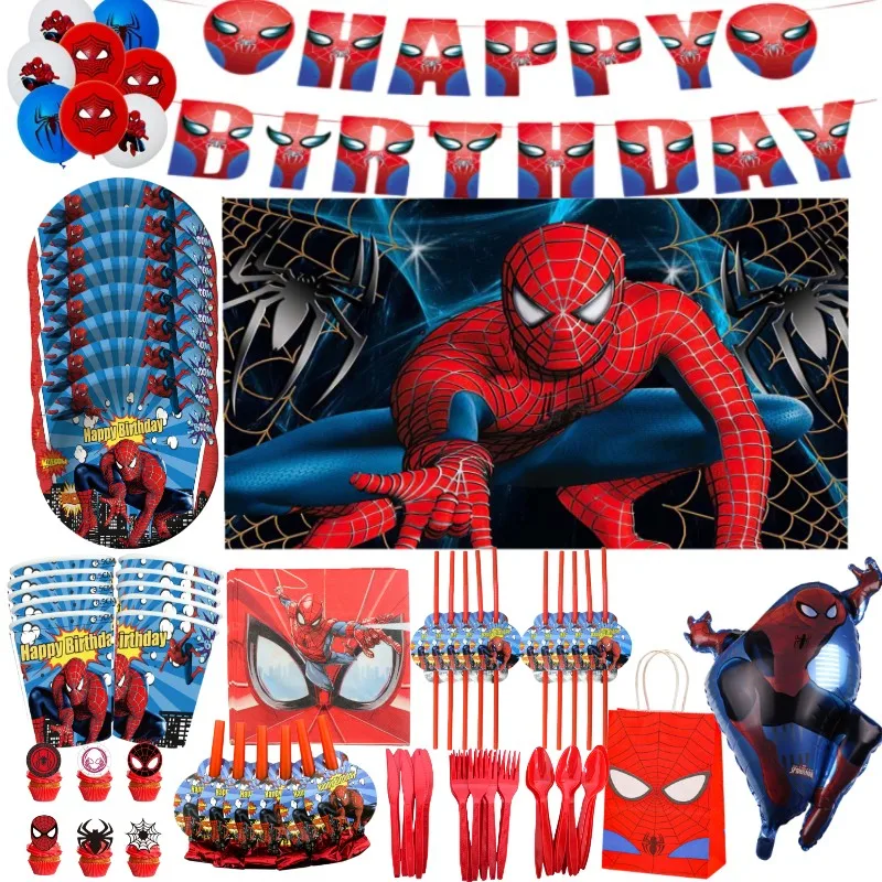 

Spiderman Disposable Tableware Birthday Party Decoration Super Hero Banner Boy Baby Shower Party Supplies Plates Cups Napkins