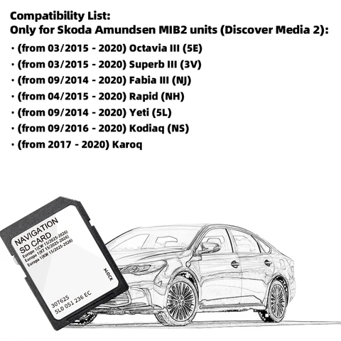 Картридж для Skoda Octavia Superb Fabia Amundsen GEN2 MIB2 Sat Navigation SD-карта Великобритания Европа карта A1 5L0051236EC