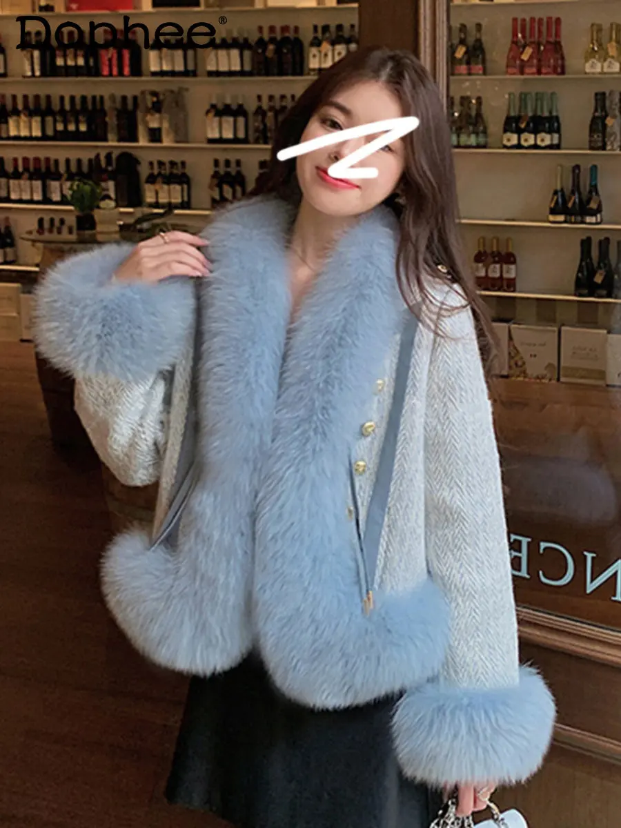High-end Fox Fur Lace-Up Thickened Warm Fur Coat for Women 2022 New Winter Clothes Fashion Fur Jacket Short Woolen Coat Casacos