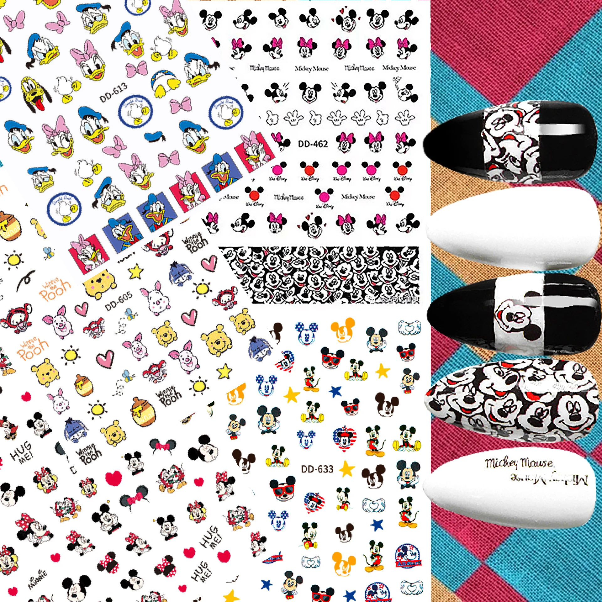 

10PCS Disney Nail Sticker Nail Slider Color Cartoon Mickey Mouse Tigger Donald Duck 3D Adhesive Stickers Nail Art Supplies