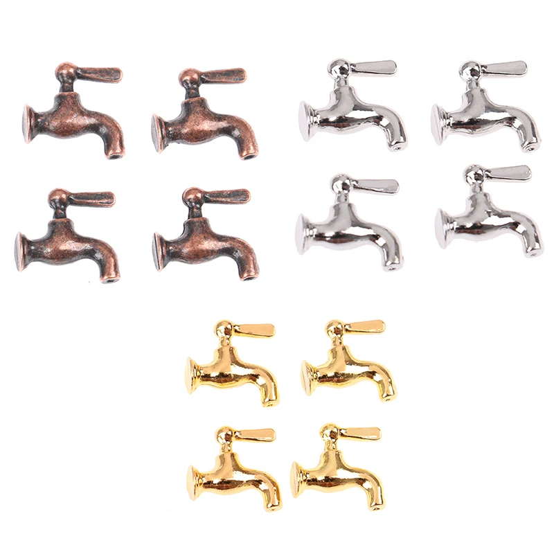 

4pcs/set 1:12 Miniature Metal Water Tap Faucet For Dollhouse Bathroom Accessories Dollhouse Miniature Faucet