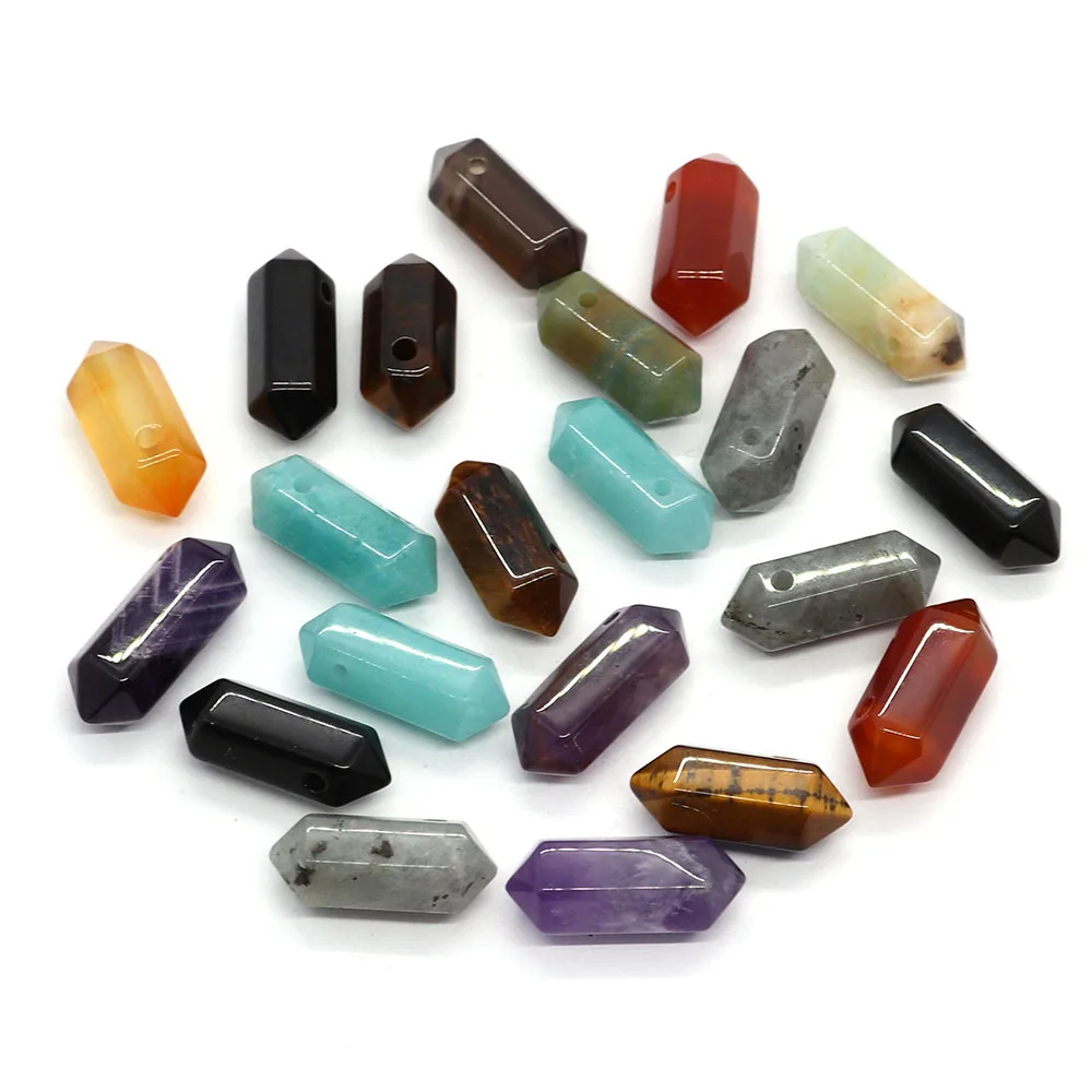 

20PCS Natural Crystal Stone 8x20mm Pyramid Charms Rose Quartz Amethysts Agates Pendants DIY Jewelry Making