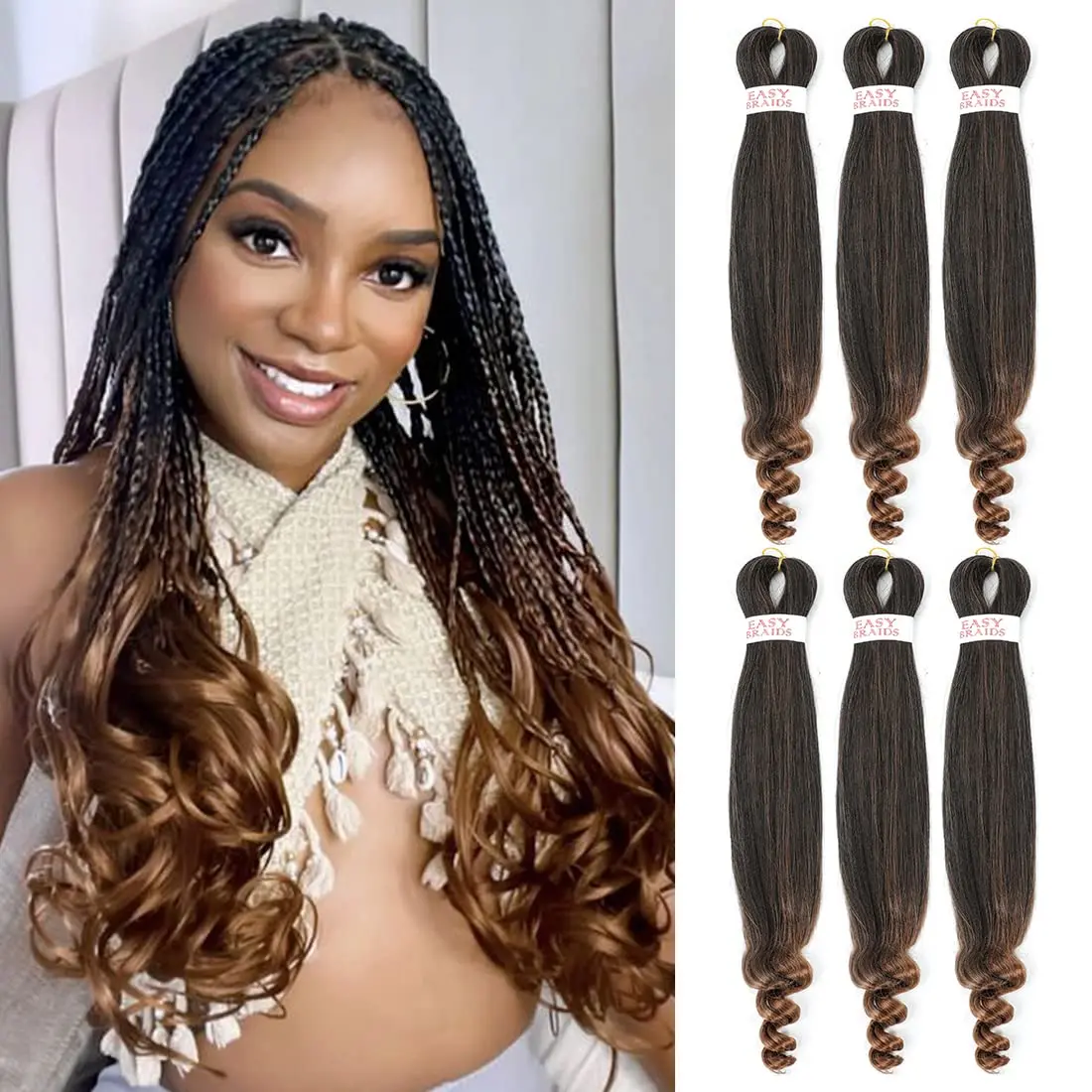 Braiding Hair Pre Stretched22-26 Inch French Curly Braiding Hair Crochet Braids Natural Black Easy Braiding Crochet Hair