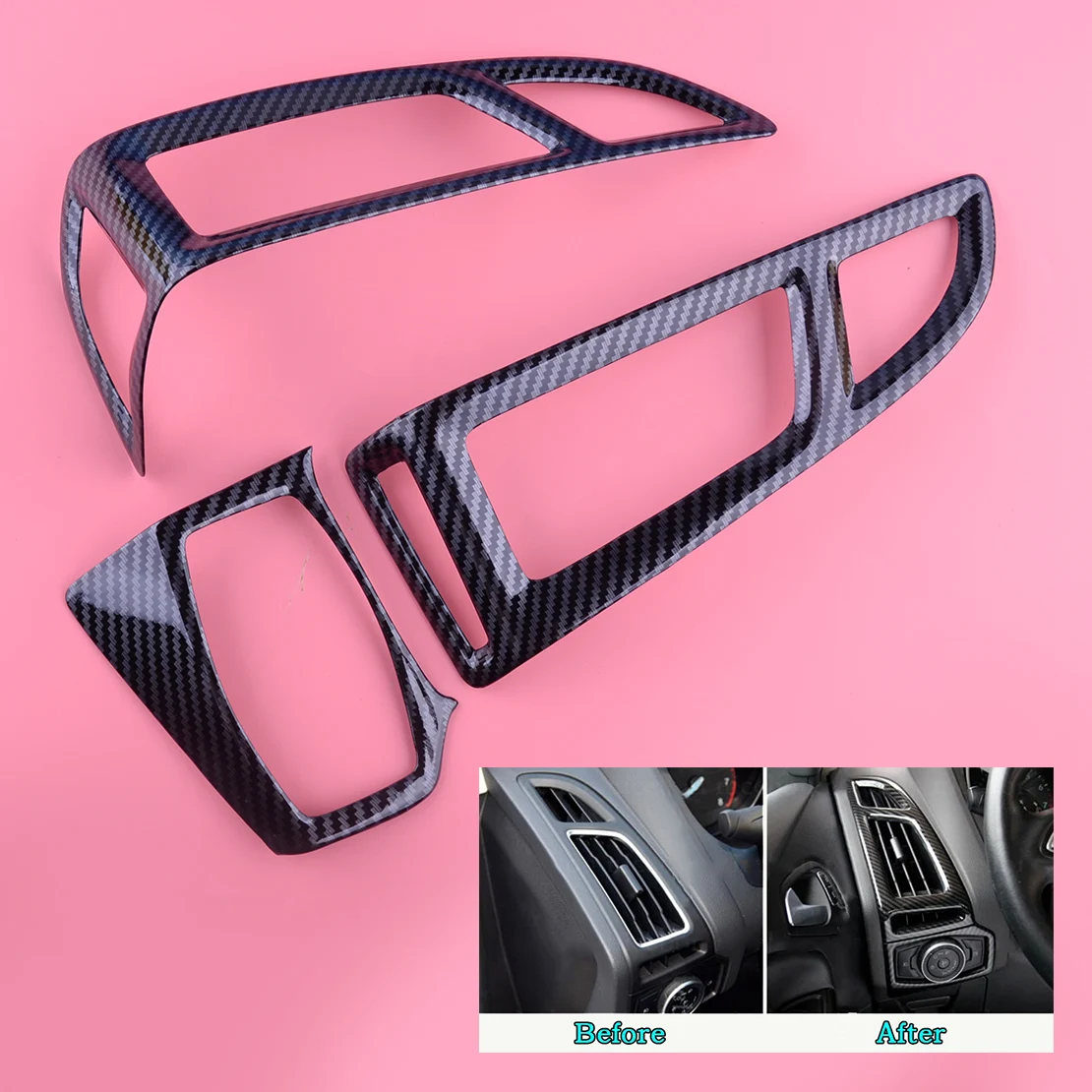 

3 шт./компл. ABS черное углеродное волокно печать интерьер приборной панели кондиционер вентиляционная отделка Подходит для Ford Focus 2015 2016 2017 2018 LHD