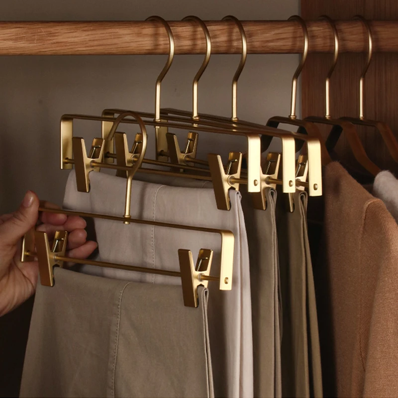 

5 Pcs Clothes Hangers Metal Aluminum Alloy Gold/Sliver Trouser Hangers Traceless Dress Pants Drying Rack Wardrobe Storage Racks