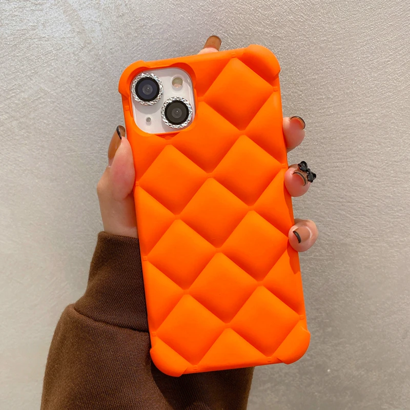 

3D Candy Color Luxury Diamond Lattice Phone Case For iPhone 11 12 13 Pro Mini X XR XS Max 7 8 Plus Plain Cute Soft Back Cover