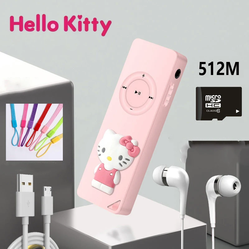 Hello Kitty Mini Mp3 Kawaii Portable MP3 Player Cute Music Players Sports Walkman E-book Hearing Running Exercise |