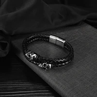 steampunk rock skull skull bracelet stainless steel leather rope bracelet mens friendship bracelet party gift jewelry wholesale