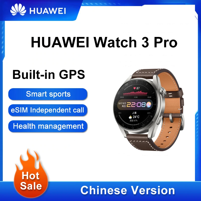 

HUAWEI WATCH 3 Pro 48mm SmartWatch eSIM Independent Call Heart Rate Tracker Smart Watch GPS Health Monitoring Watch