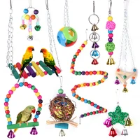 pet bird toys hanging parrot swing takraw bell bridge ladder toys for parrot colorful combination toy set bird cage accessories