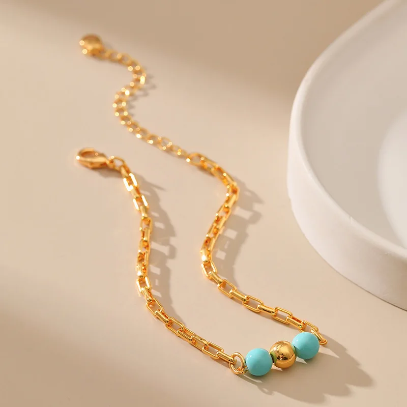 

Circular Turquoise 18K Plated Genuine Gold Women Bracelet Adjustable Size Trendy Jewelry for Female Fashion Party Accessories